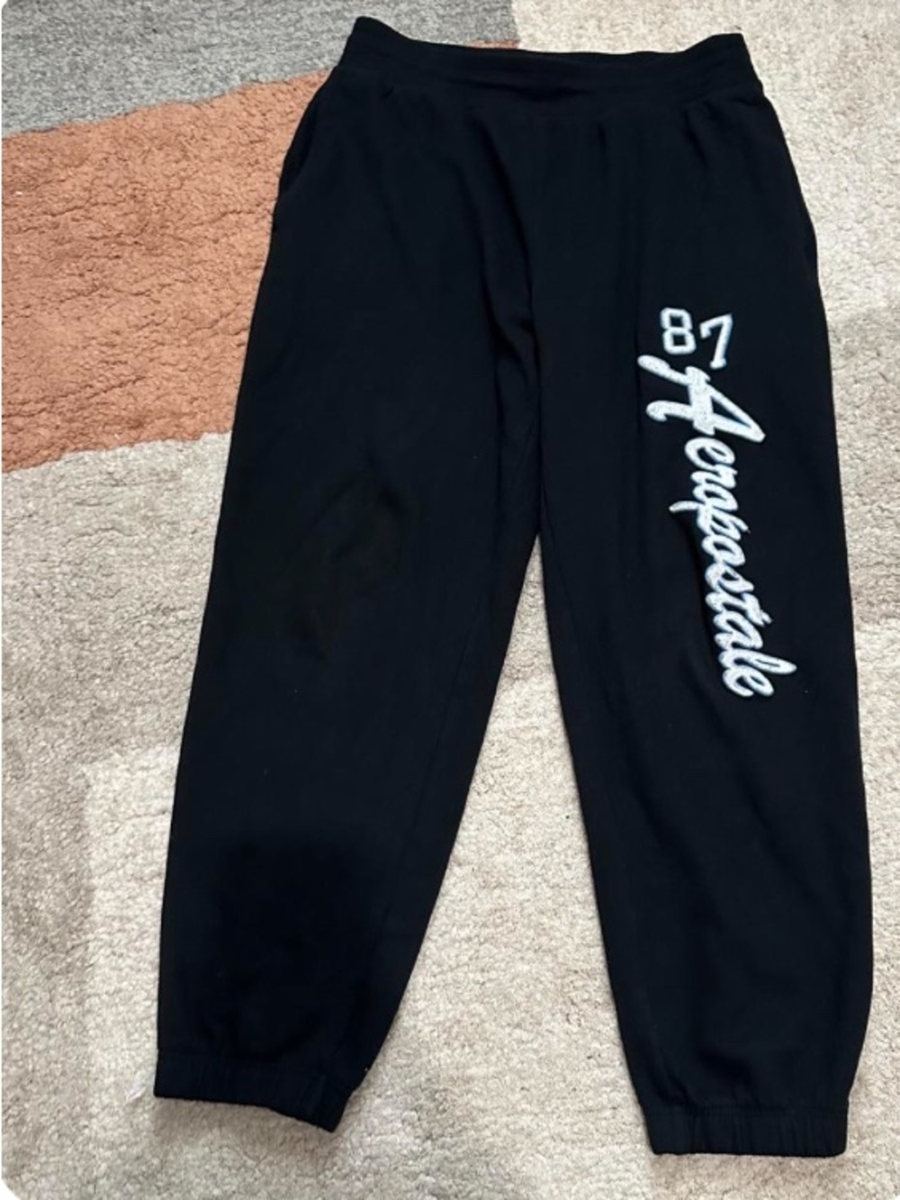 Aeropostale Kids Black Jogger Sweatpants with White '87 Aeropostale' Script